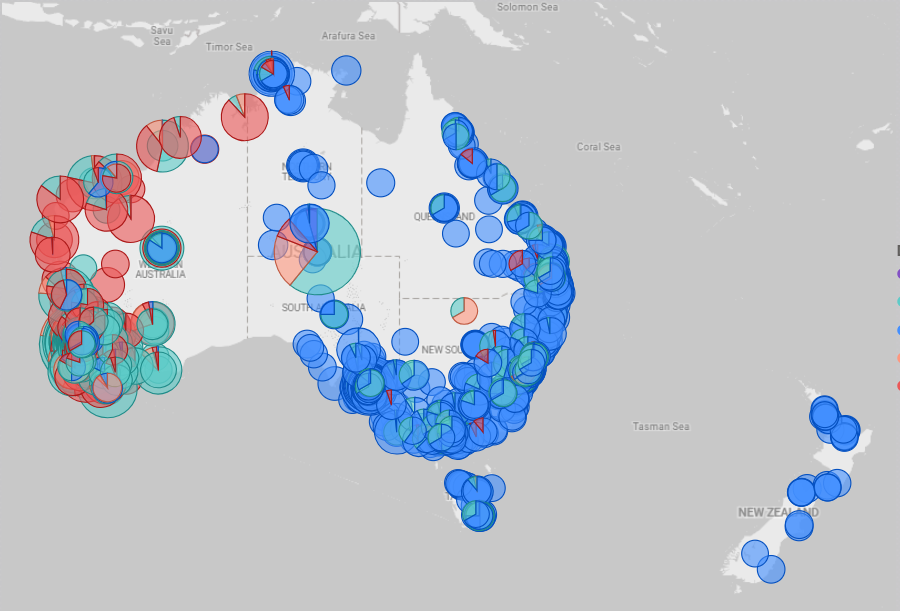 a map of the world with circles